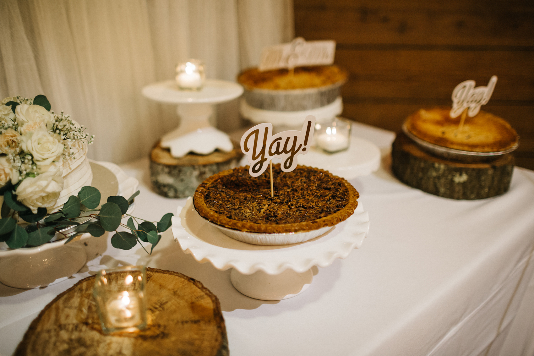 rustic pie bar with diy decor and signage
