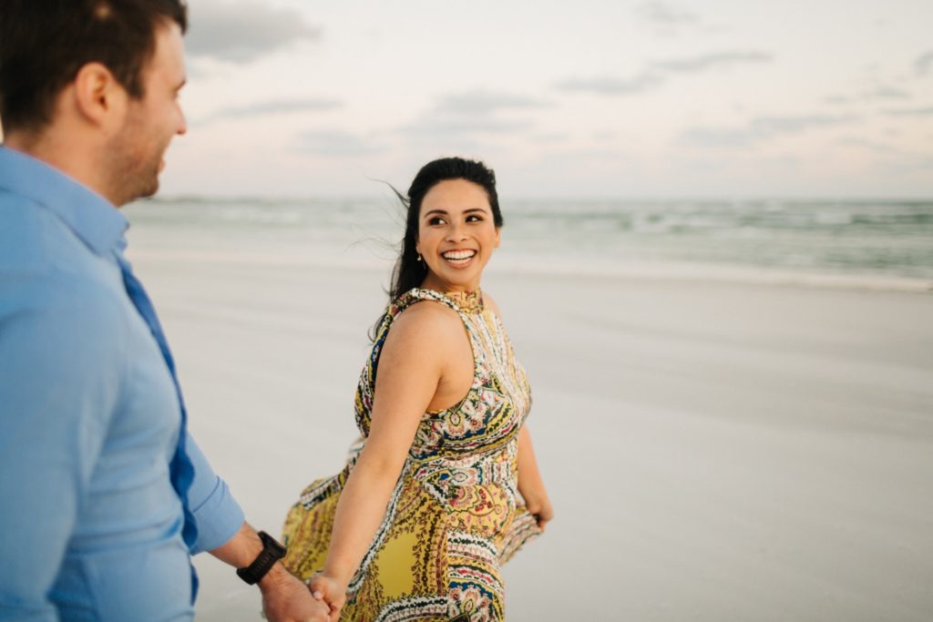 Yellow anthropologie dress for engagement photos