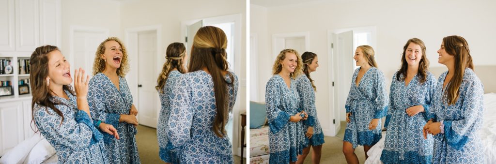 bridesmaids wearing matching robes while they get ready before the lakeland wedding