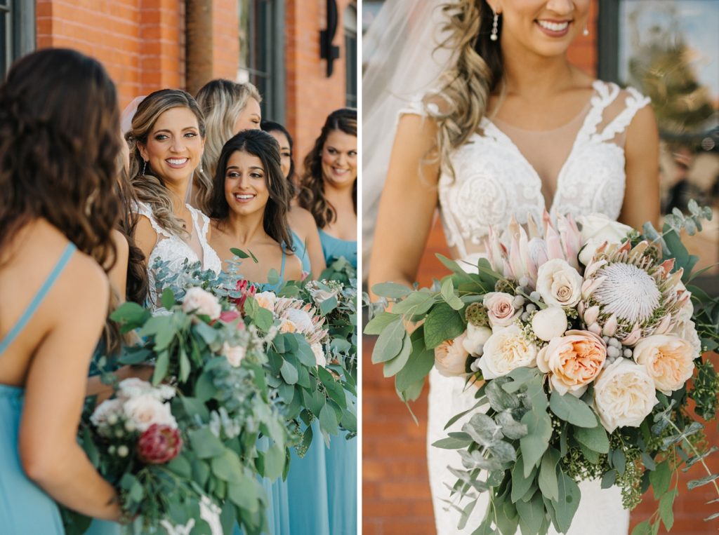 beautiful bridal bouquets with eucalyptus and protea