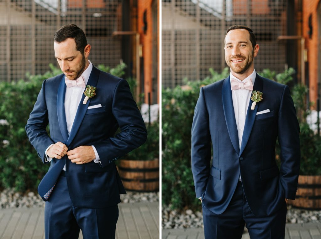 groom wearing custom Bespoke & Co tuxedo