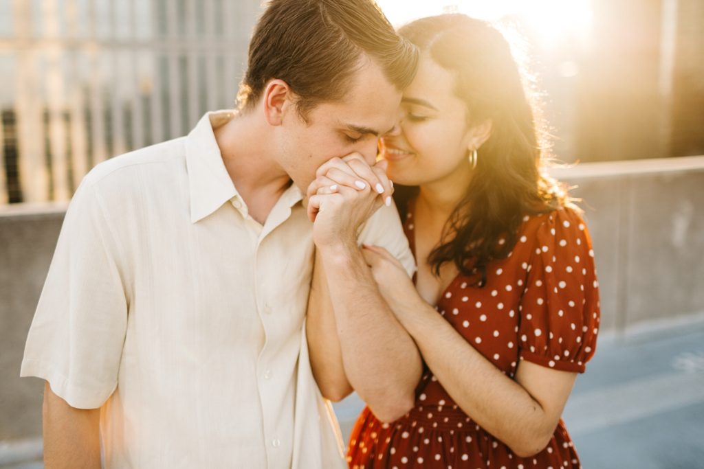 Sunset engagement photos in downtown Tampa