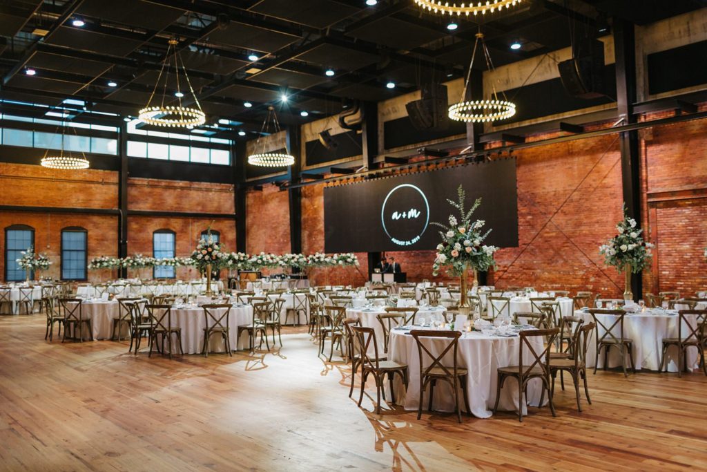 Wedding reception in the Gathering Room at Armature Works