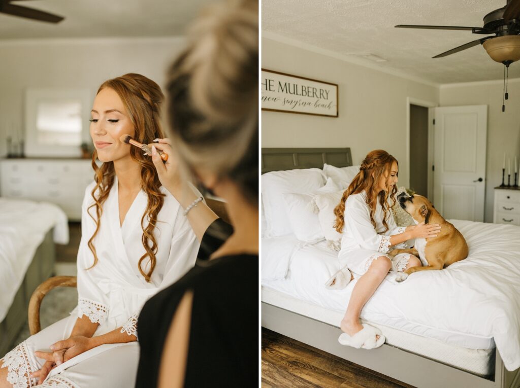 bride getting ready with her dog