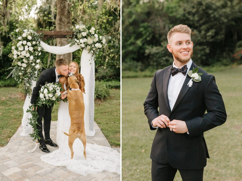 bride and groom photos with their dog