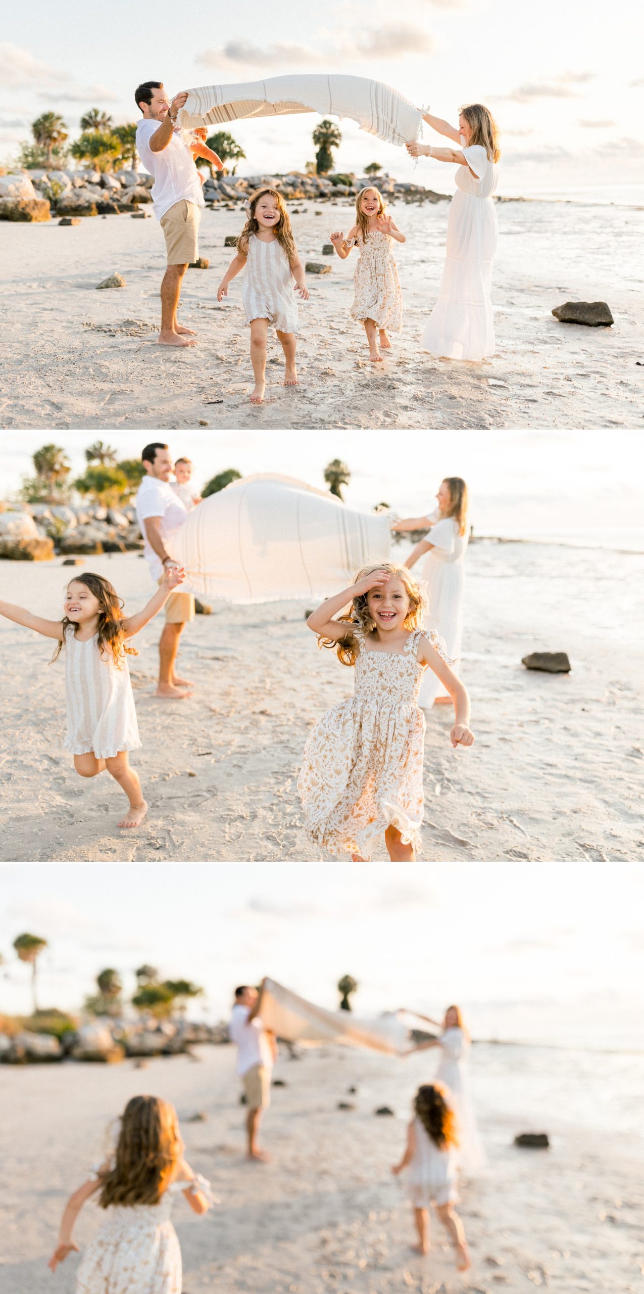 Candid, playful family photos at sunset on Fred Howard Beach by Tampa Family Photographer Renee Nicole Photography